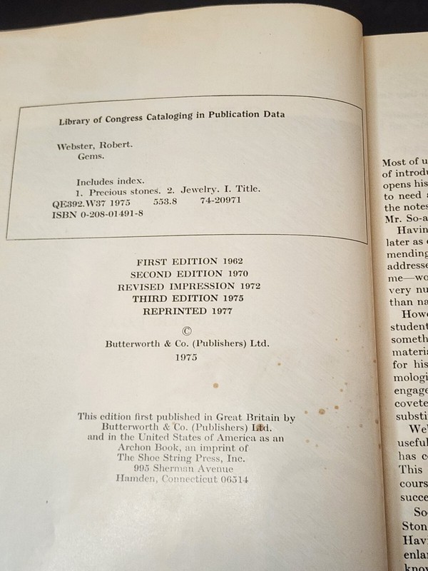 Gems - Their Sources, Descriptions and Identification R Webster 3rd Edition 1977 gallery