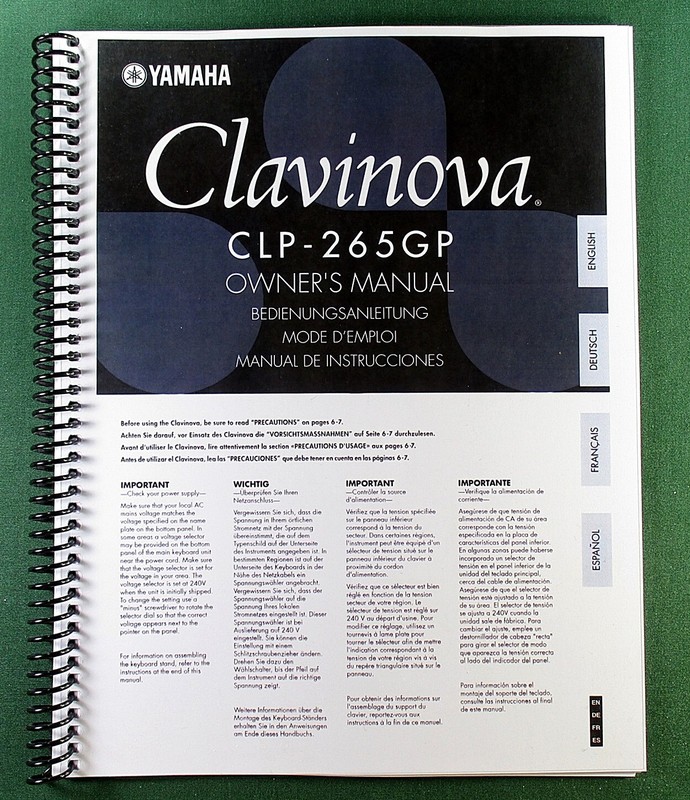 Yamaha CLP-265GP Instruction Manual: 72 Pages & Protective Covers!