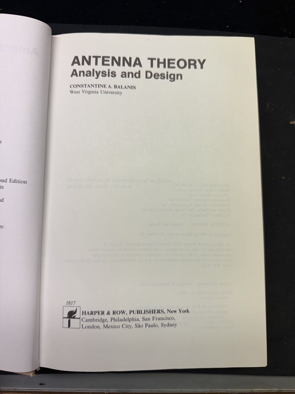BF122)Antenna theory: Analysis and design (The Harper & Row series in electrical gallery