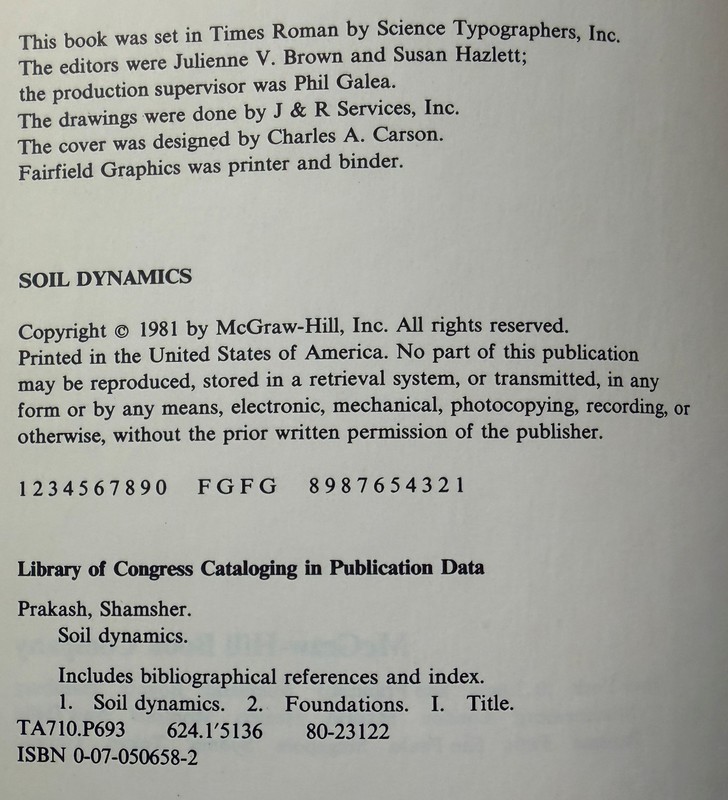 Soil Dynamics 1st. Ed., 1981 HC by Shamsher Prakash gallery