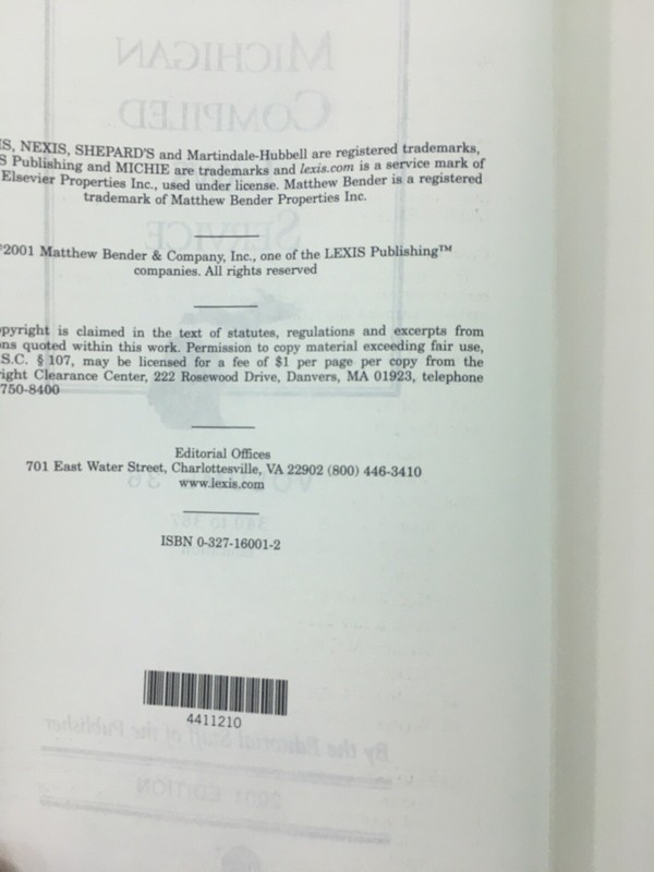 Michigan Compiled Laws Service - LexisNexis (2001, Hardcover, Volume 36) gallery